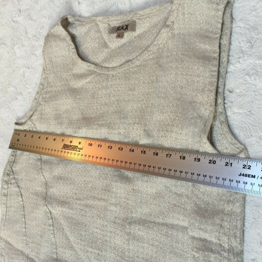 Flax Womens Scoop Neck Sleeveless Linen Tank Top Geometric Tan Large New - Picture 6 of 7